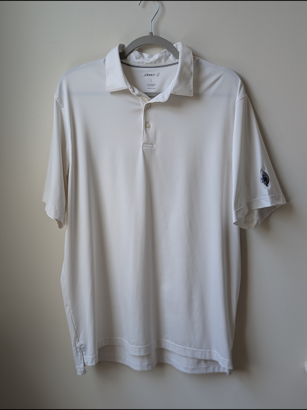 Johnnie-O Polo Performance Golf Shirt Men Large White Stretch Surfer Embroidered